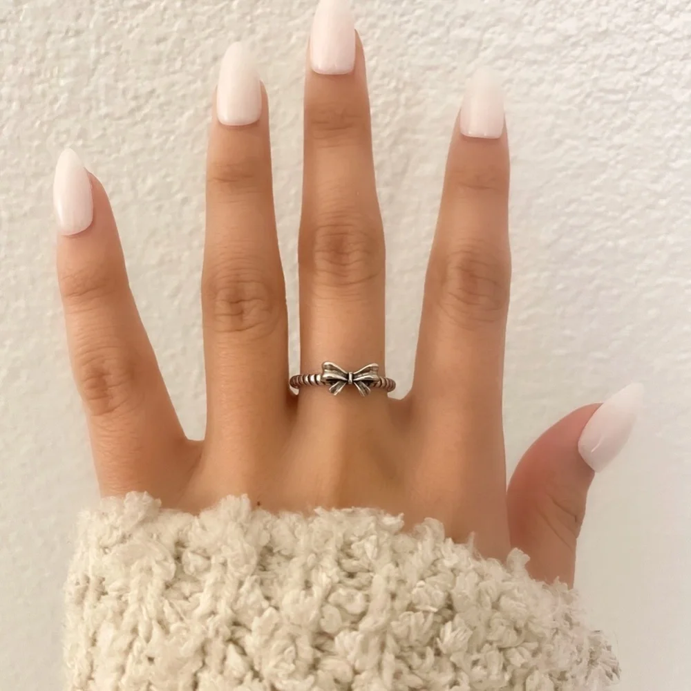 925 Sterling Silver Minimalist Tiny Bow Ring Dainty Ring Modern Boho Ring